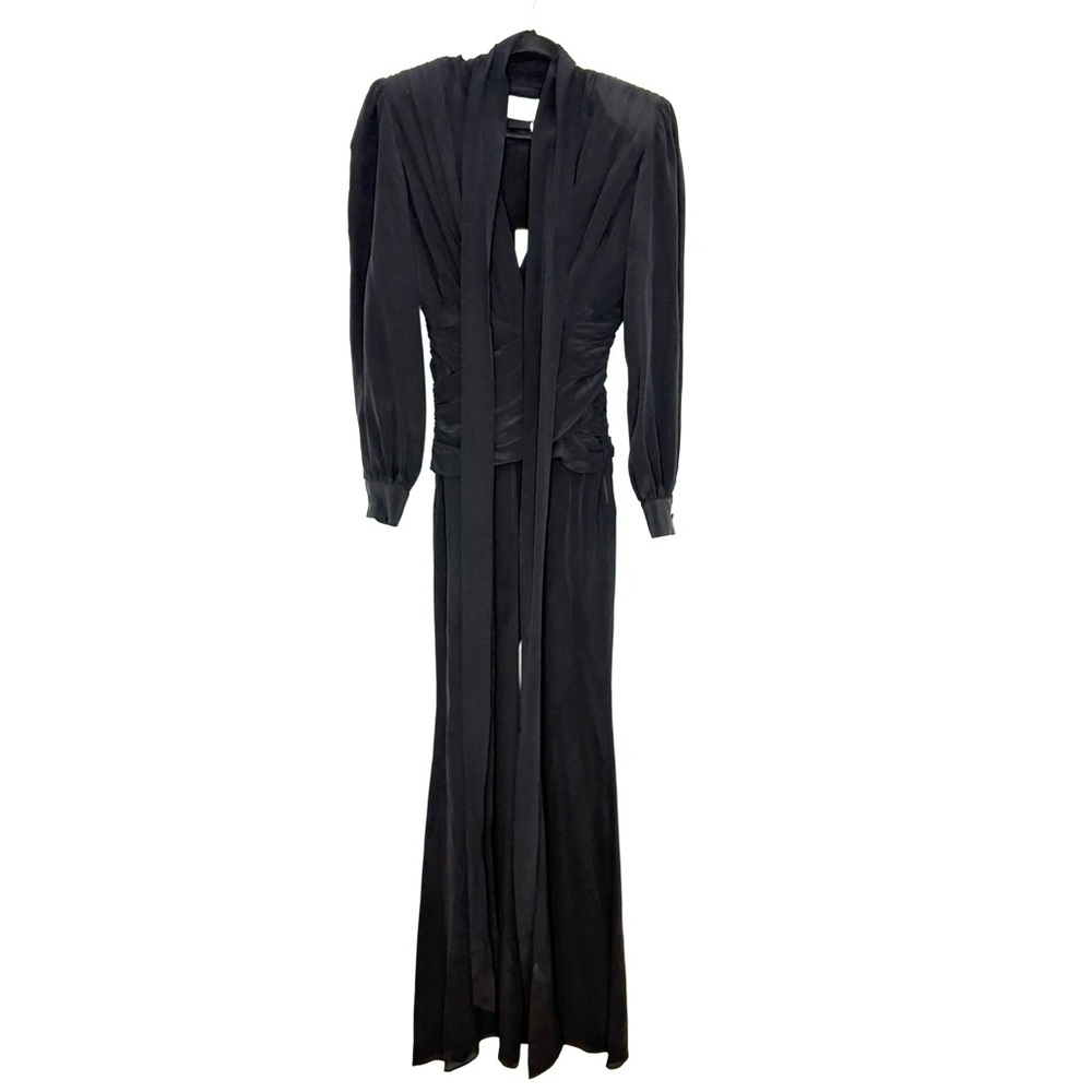 NWT Redemption Size 38 Jumpsuit Long Sleeve Wide Leg 100% Silk In Black